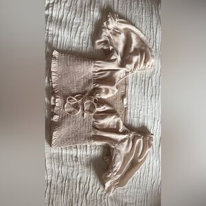 Active USA Cream Smocked Crop Top